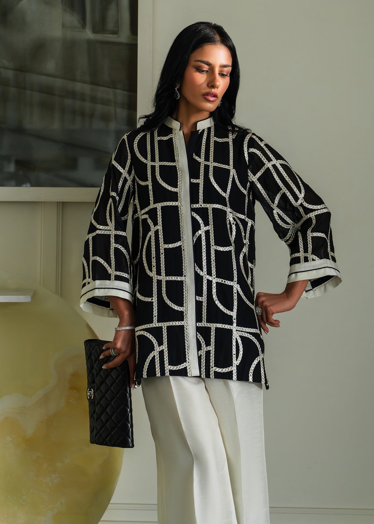 Mahgul | Mahsa Formals |Monochrome Muse-Brand:Mahgul-Type:Ladies Clothes-Black-Chiffon-House of Maryam- Buy in UK, USA
