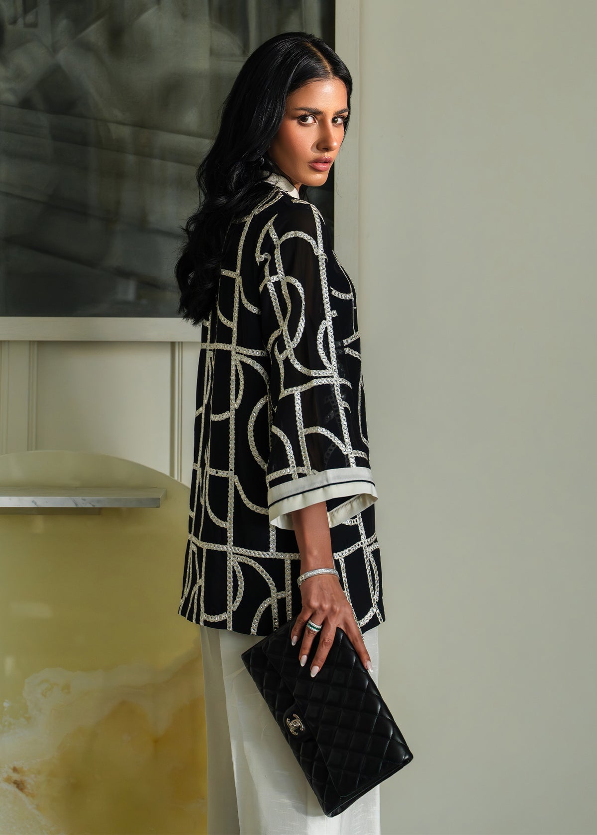 Mahgul | Mahsa Formals |Monochrome Muse-Brand:Mahgul-Type:Ladies Clothes-Black-Chiffon-House of Maryam- Buy in UK, USA