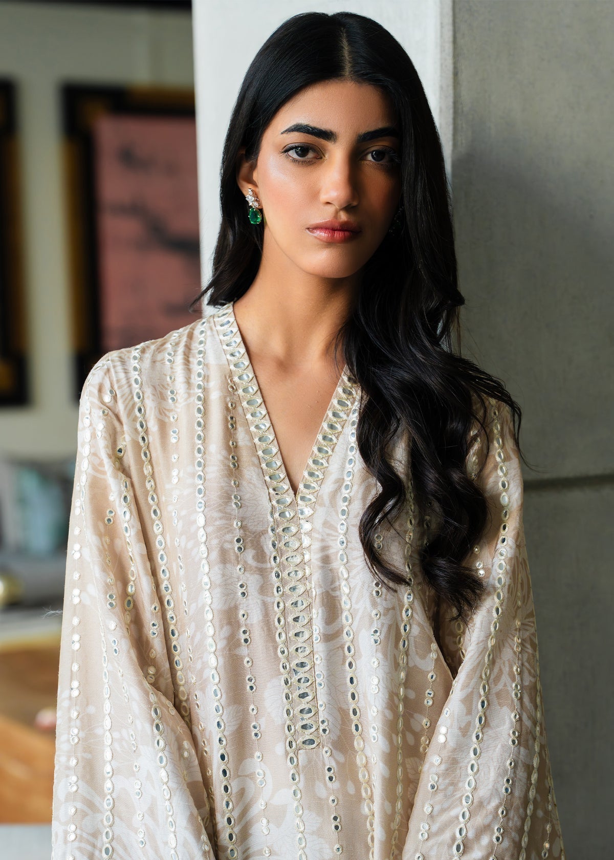Mahgul | Mahsa Formals | Moonlit Sand-Brand:Mahgul-Type:Ladies Clothes-Beige-Silk-House of Maryam- Buy in UK, USA