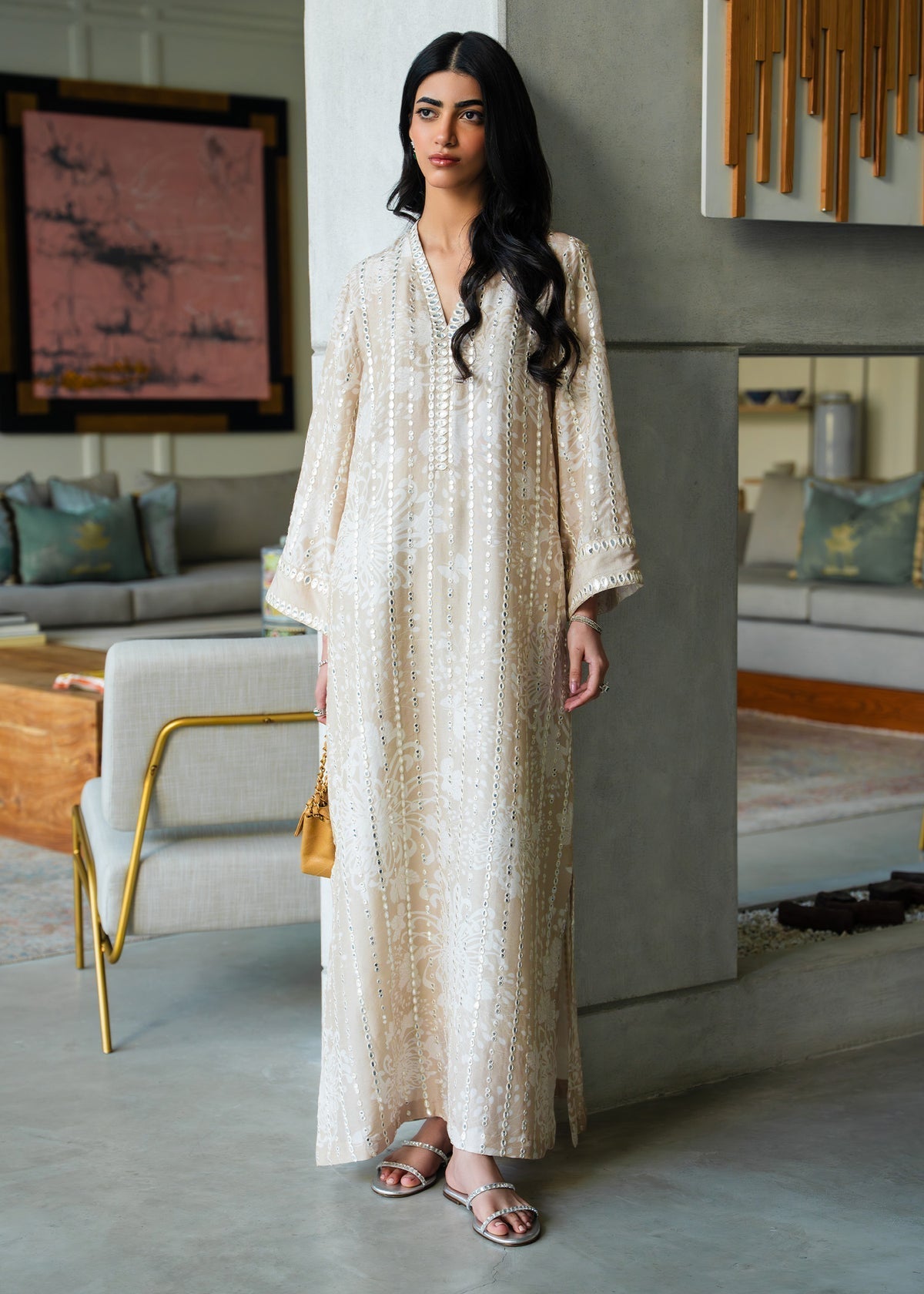 Mahgul | Mahsa Formals | Moonlit Sand-Brand:Mahgul-Type:Ladies Clothes-Beige-Silk-House of Maryam- Buy in UK, USA