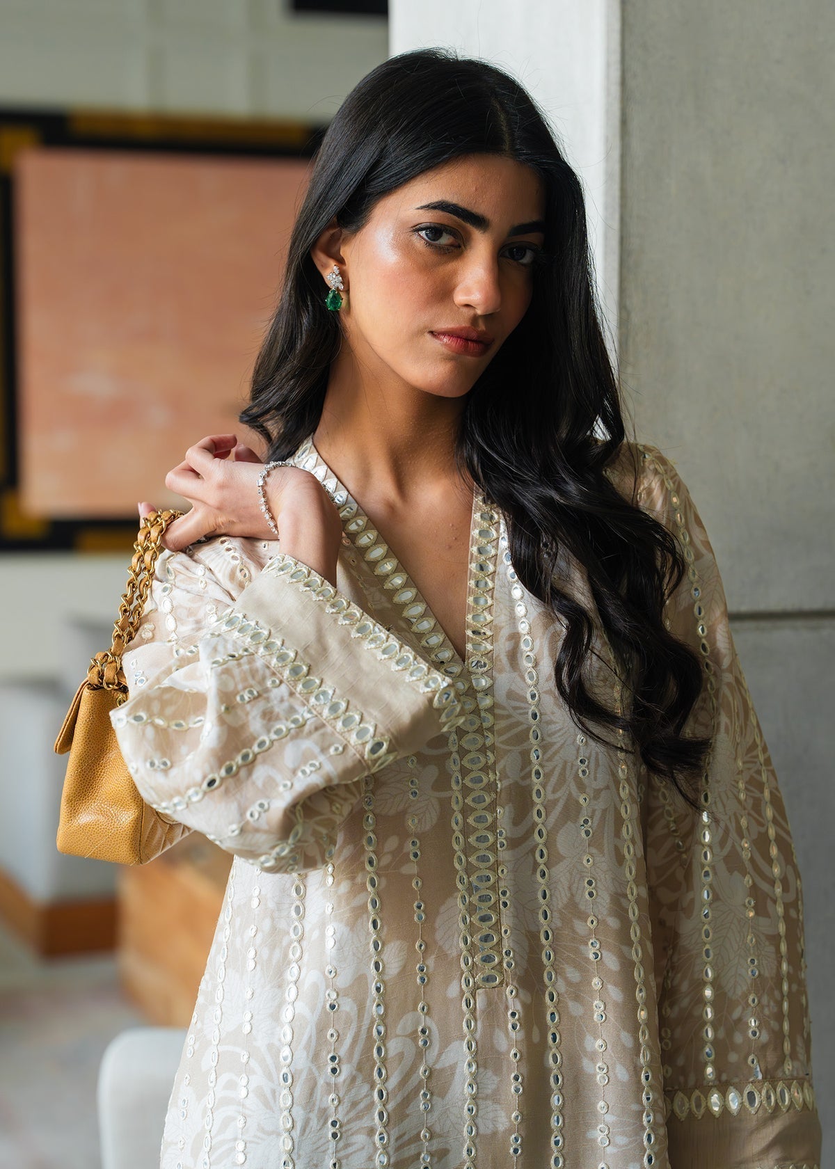 Mahgul | Mahsa Formals | Moonlit Sand-Brand:Mahgul-Type:Ladies Clothes-Beige-Silk-House of Maryam- Buy in UK, USA
