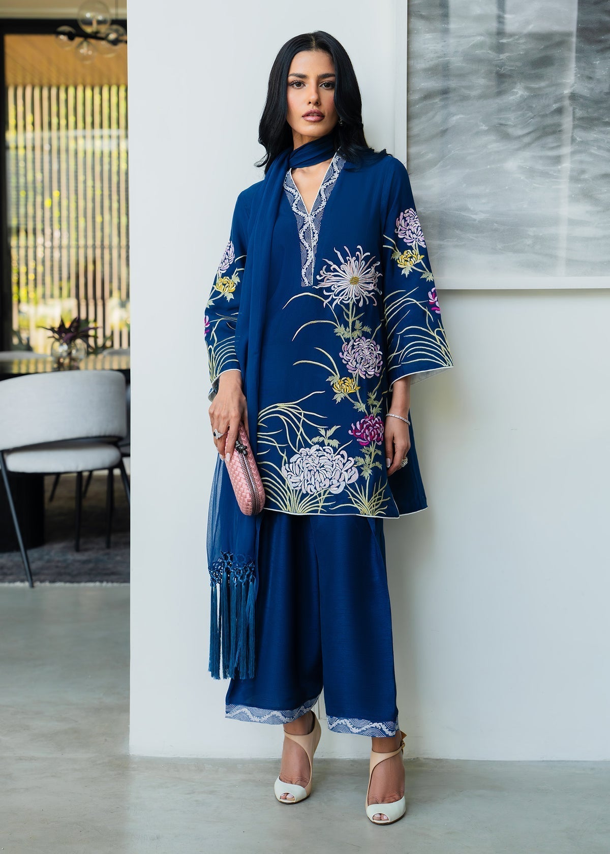 Mahgul | Mahsa Formals | Naelora-Brand:Mahgul-Type:Ladies Clothes-Navy-Silk-House of Maryam- Buy in UK, USA