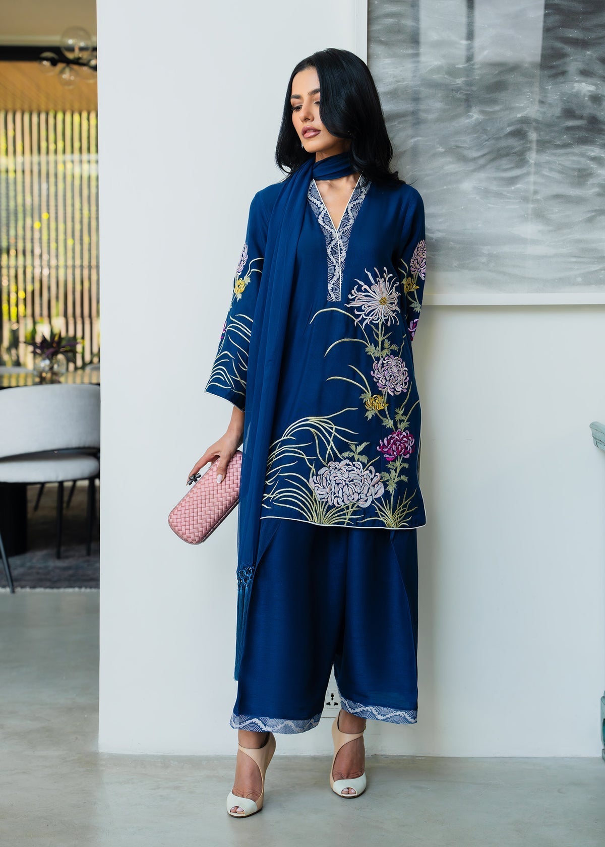 Mahgul | Mahsa Formals | Naelora-Brand:Mahgul-Type:Ladies Clothes-Navy-Silk-House of Maryam- Buy in UK, USA