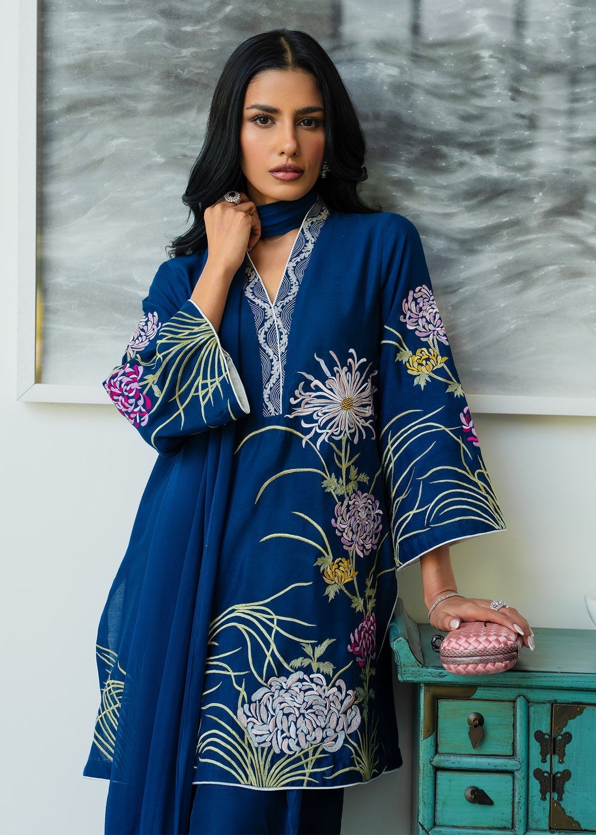 Mahgul | Mahsa Formals | Naelora-Brand:Mahgul-Type:Ladies Clothes-Navy-Silk-House of Maryam- Buy in UK, USA