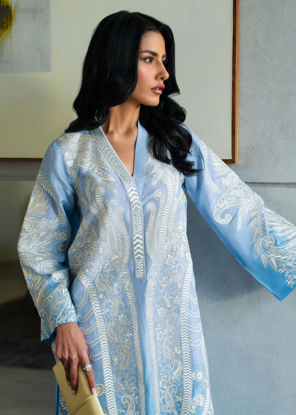 Mahgul | Mahsa Formals | Sky Whisper-Brand:Mahgul-Type:Ladies Clothes-Denium Blue-Silk-House of Maryam- Buy in UK, USA