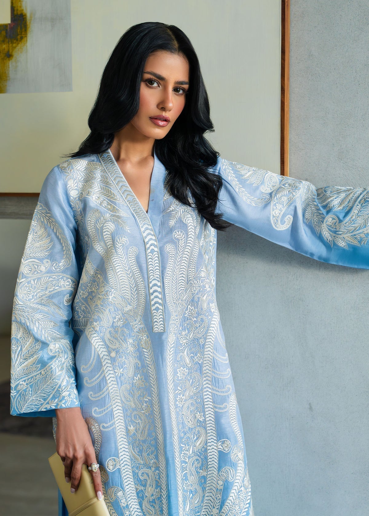 Mahgul | Mahsa Formals | Sky Whisper-Brand:Mahgul-Type:Ladies Clothes-Denium Blue-Silk-House of Maryam- Buy in UK, USA
