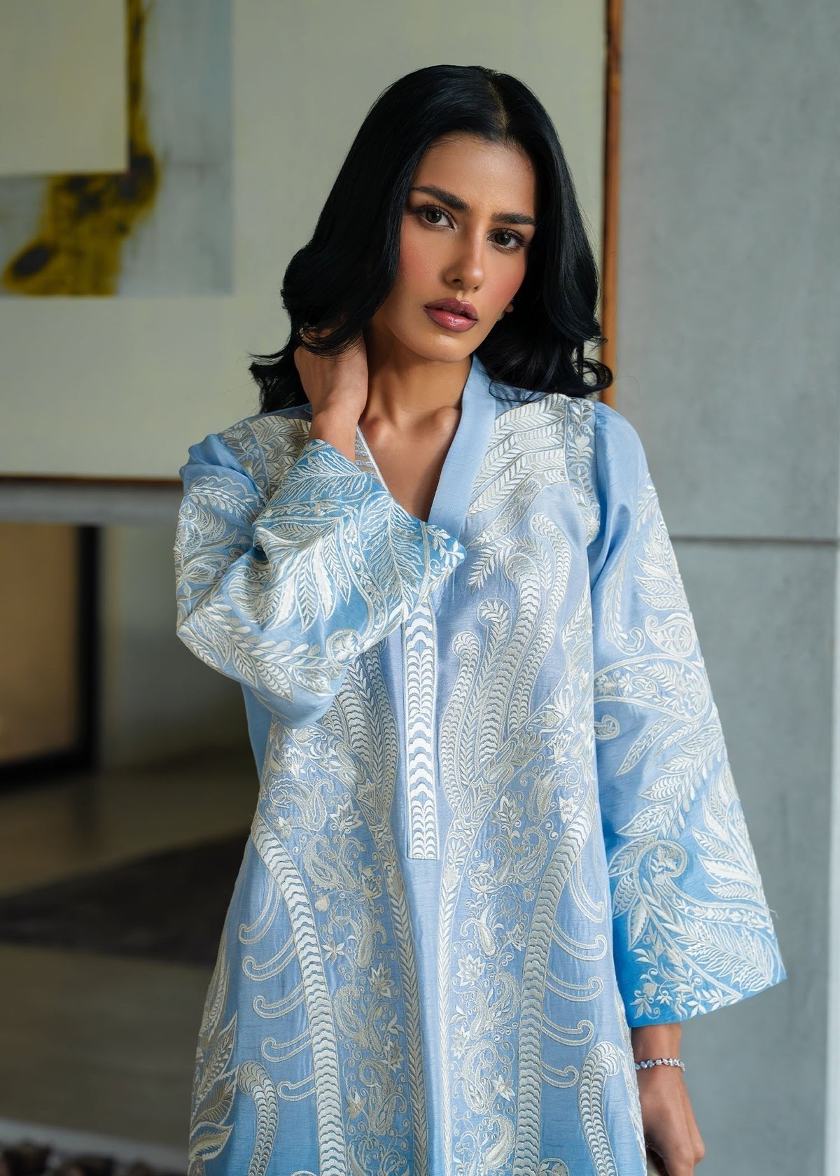 Mahgul | Mahsa Formals | Sky Whisper-Brand:Mahgul-Type:Ladies Clothes-Denium Blue-Silk-House of Maryam- Buy in UK, USA