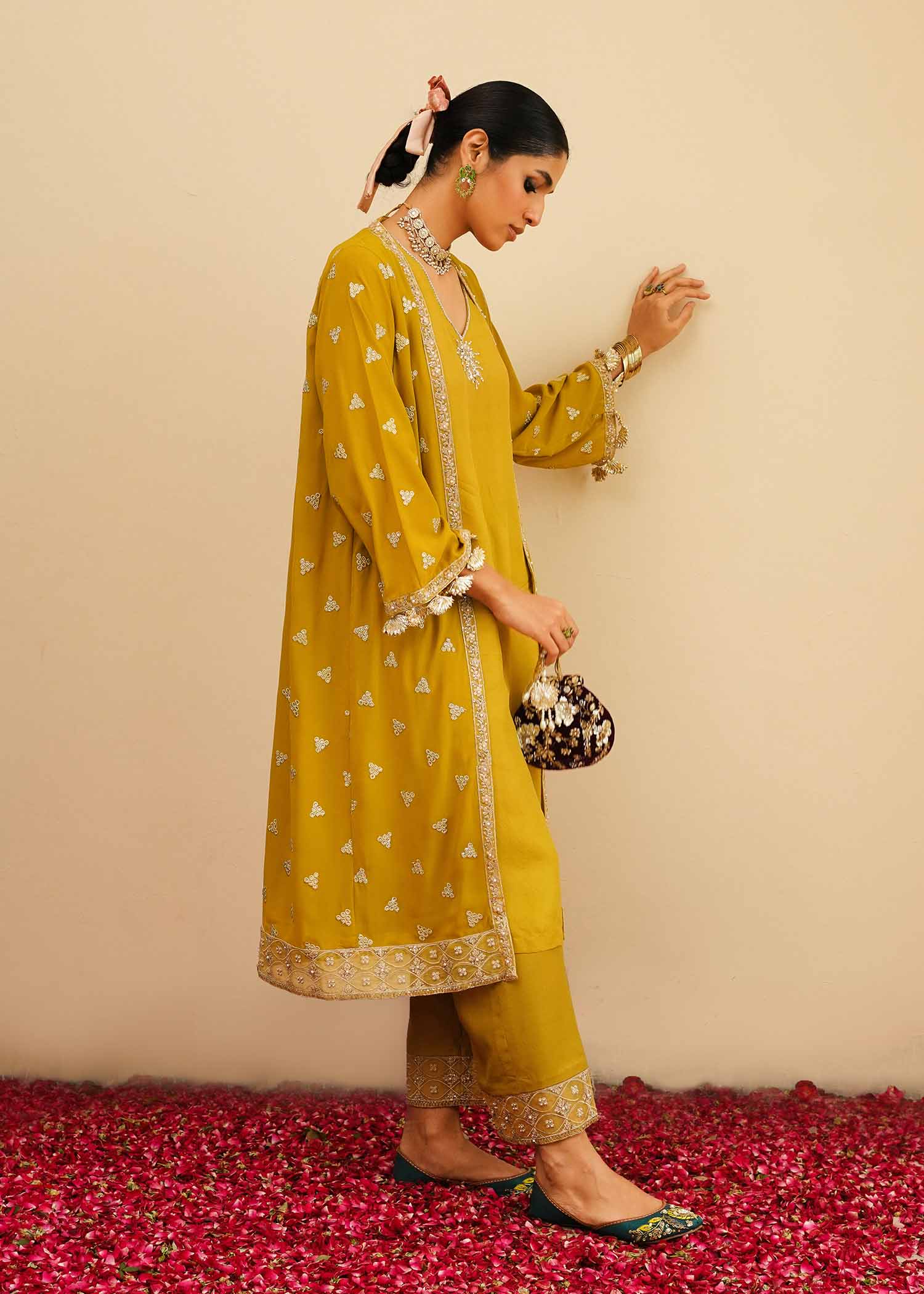 Mahgul | Eid Edit 2024 | Mustard Shine by Designer Mahgul - House of Maryam - Pakistani Designer Ethnic Wear in {{ shop.shopifyCountryName }}