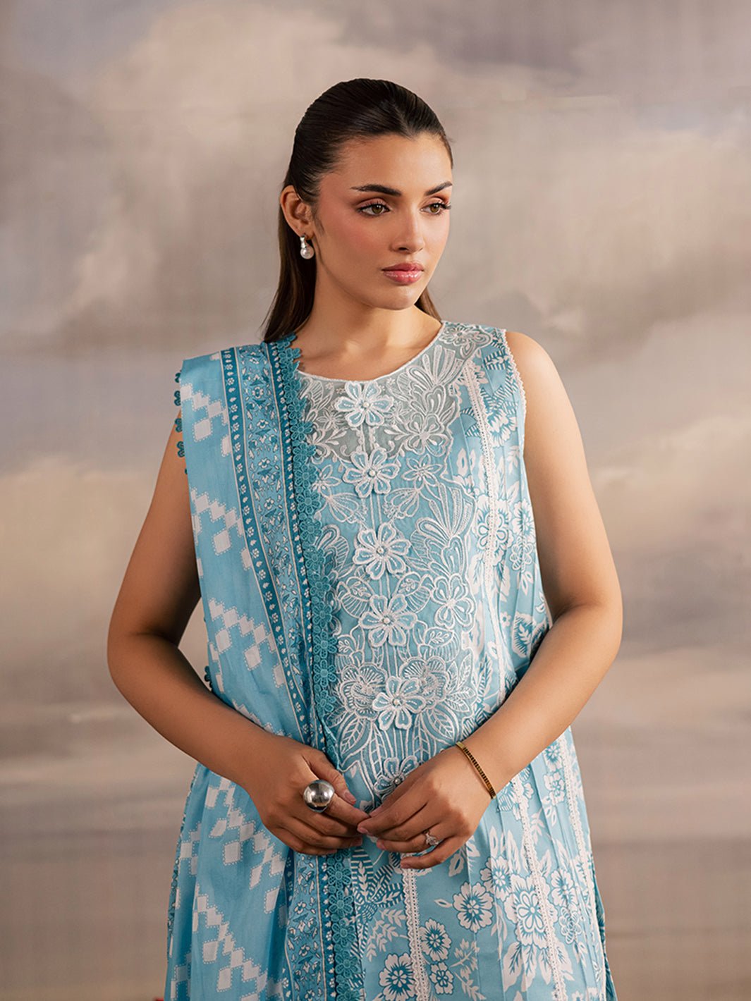 Mahnur | Afsana Lawn 26 | AL-02-Brand:Mahnur-Type:Ladies Clothes-Light Blue-Lawn-House of Maryam- Buy in UK, USA