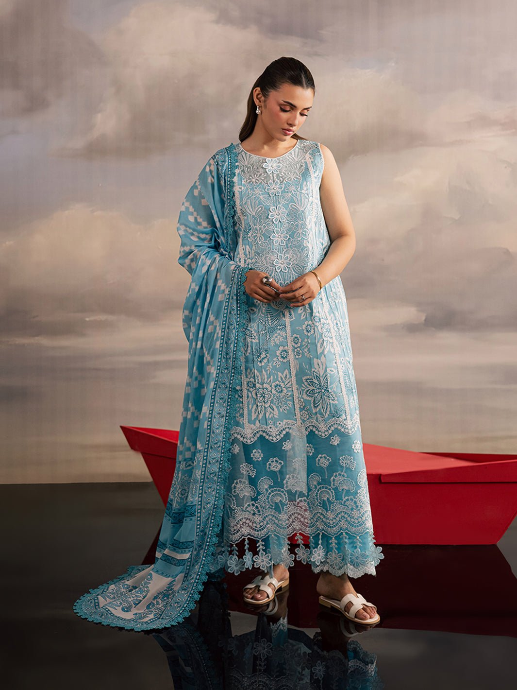 Mahnur | Afsana Lawn 26 | AL-02-Brand:Mahnur-Type:Ladies Clothes-Light Blue-Lawn-House of Maryam- Buy in UK, USA