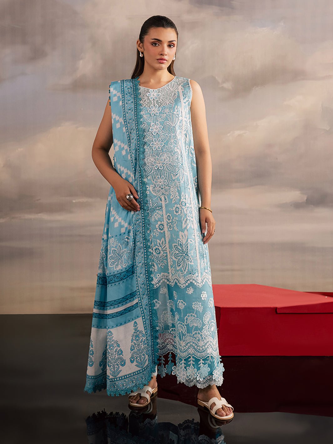 Mahnur | Afsana Lawn 26 | AL-02-Brand:Mahnur-Type:Ladies Clothes-Light Blue-Lawn-House of Maryam- Buy in UK, USA