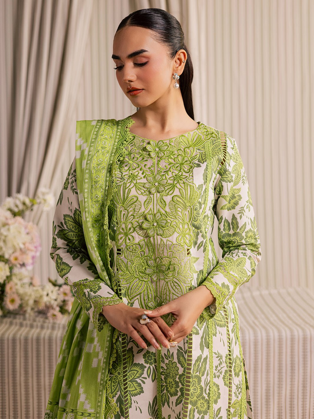 Mahnur | Afsana Lawn 26 | AL-03-Brand:Mahnur-Type:Ladies Clothes-Light Lime-Lawn-House of Maryam- Buy in UK, USA