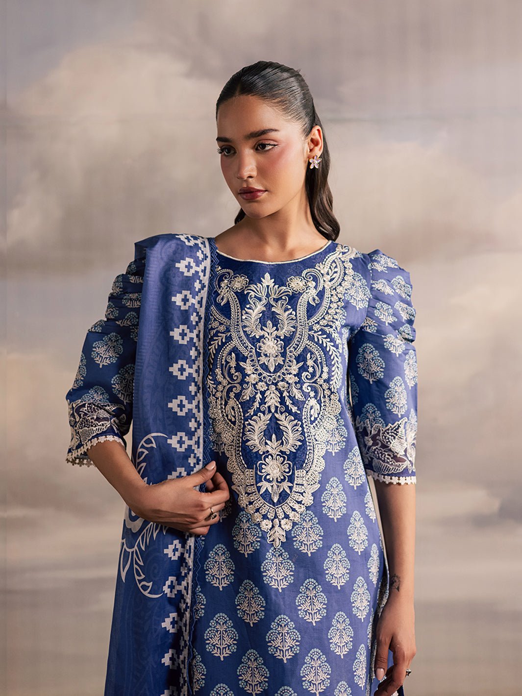 Mahnur | Afsana Lawn 26 | AL-04-Brand:Mahnur-Type:Ladies Clothes-Steel Blue-Lawn-House of Maryam- Buy in UK, USA