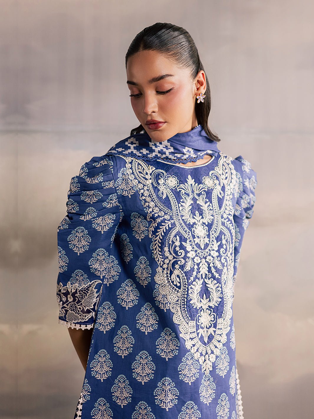 Mahnur | Afsana Lawn 26 | AL-04-Brand:Mahnur-Type:Ladies Clothes-Steel Blue-Lawn-House of Maryam- Buy in UK, USA