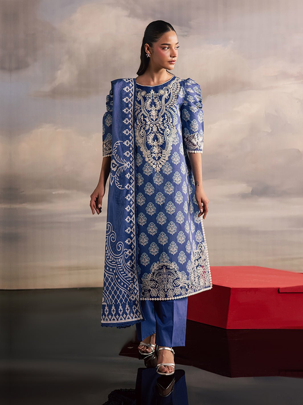 Mahnur | Afsana Lawn 26 | AL-04-Brand:Mahnur-Type:Ladies Clothes-Steel Blue-Lawn-House of Maryam- Buy in UK, USA