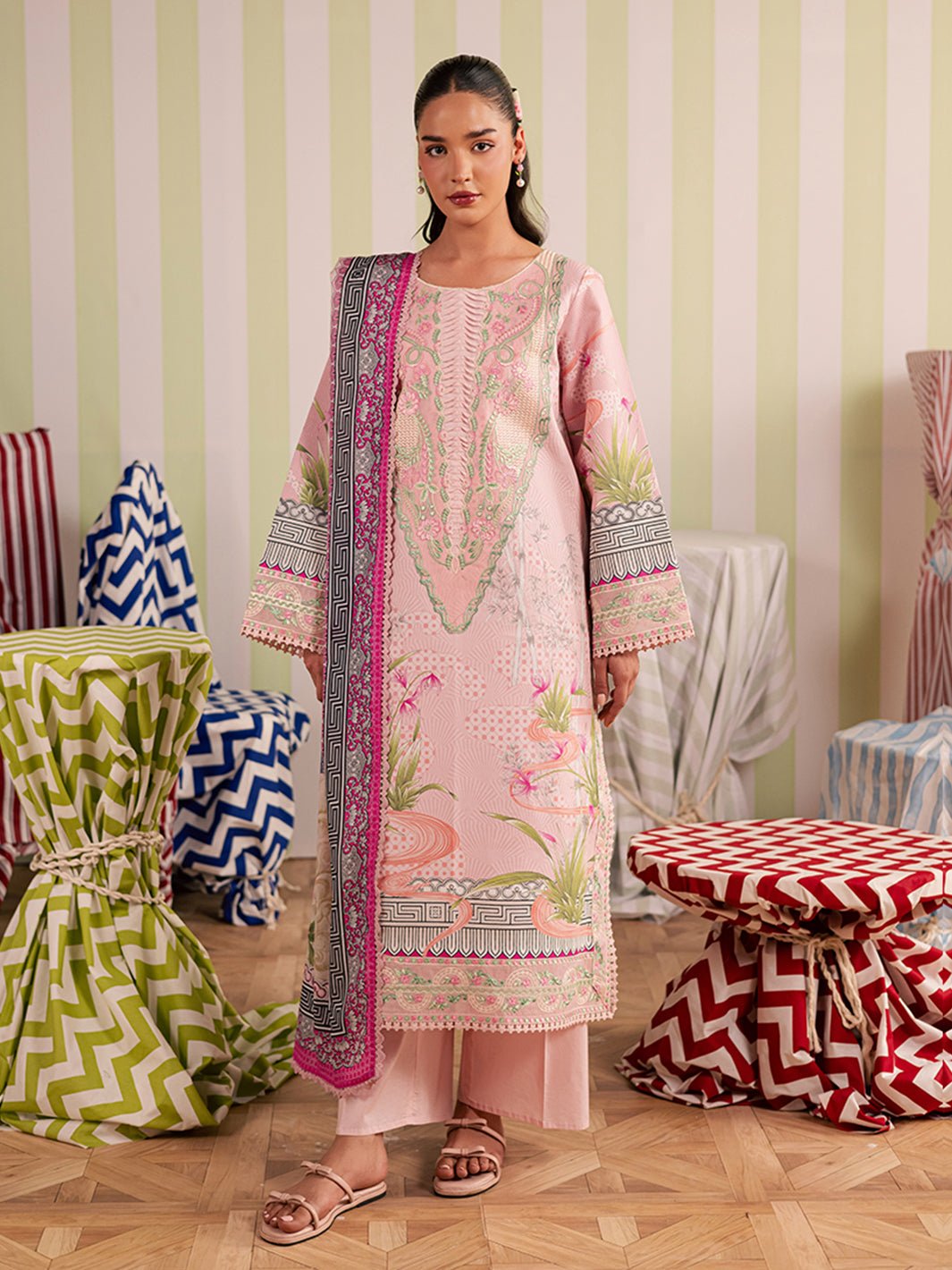 Mahnur | Afsana Lawn 26 | AL-06-Brand:Mahnur-Type:Ladies Clothes-Light Peach Pink-Lawn-House of Maryam- Buy in UK, USA