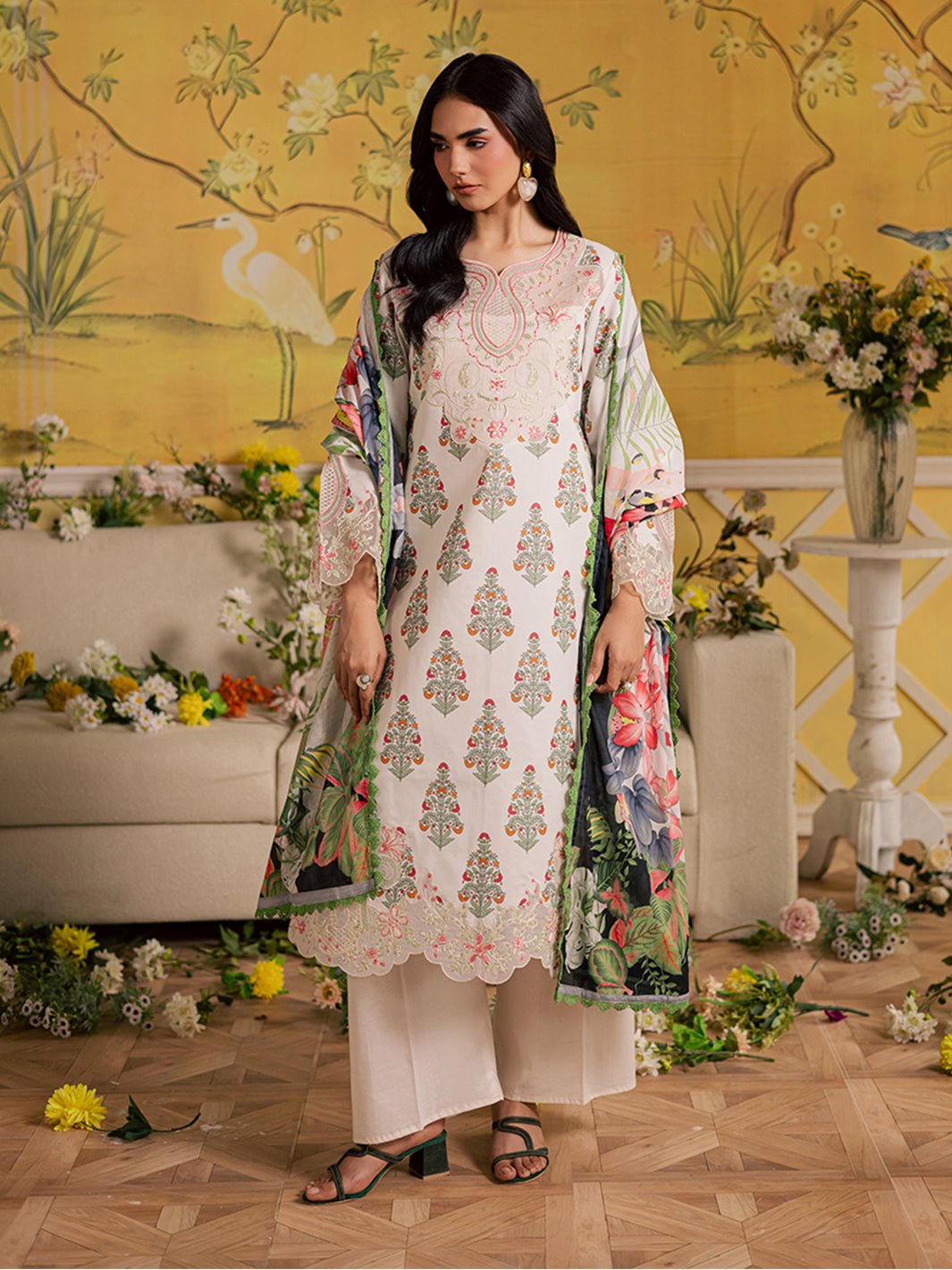 Mahnur | Afsana Lawn 26 | AL-08-Brand:Mahnur-Type:Ladies Clothes-Off White-Lawn-House of Maryam- Buy in UK, USA