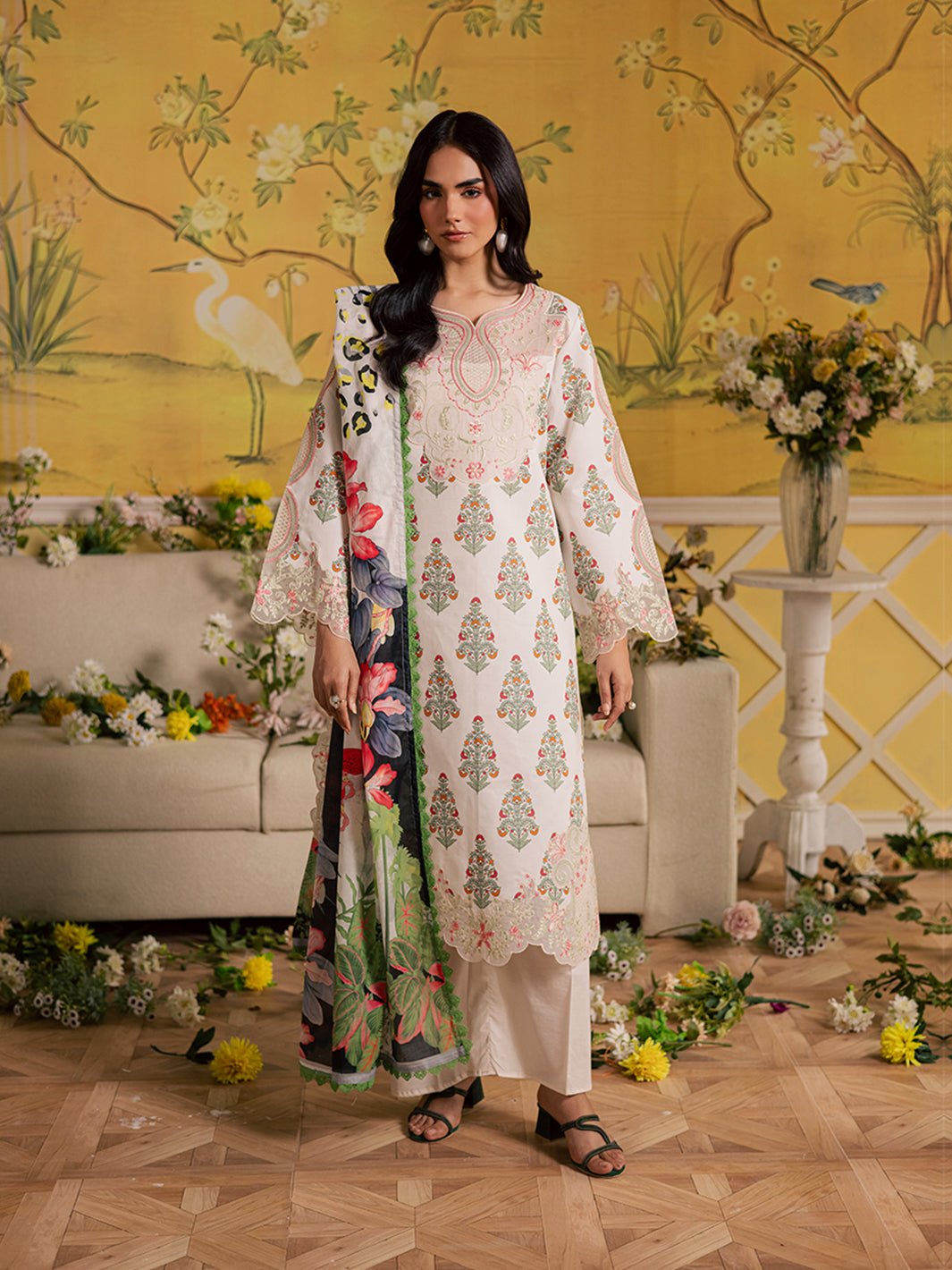 Mahnur | Afsana Lawn 26 | AL-08-Brand:Mahnur-Type:Ladies Clothes-Off White-Lawn-House of Maryam- Buy in UK, USA