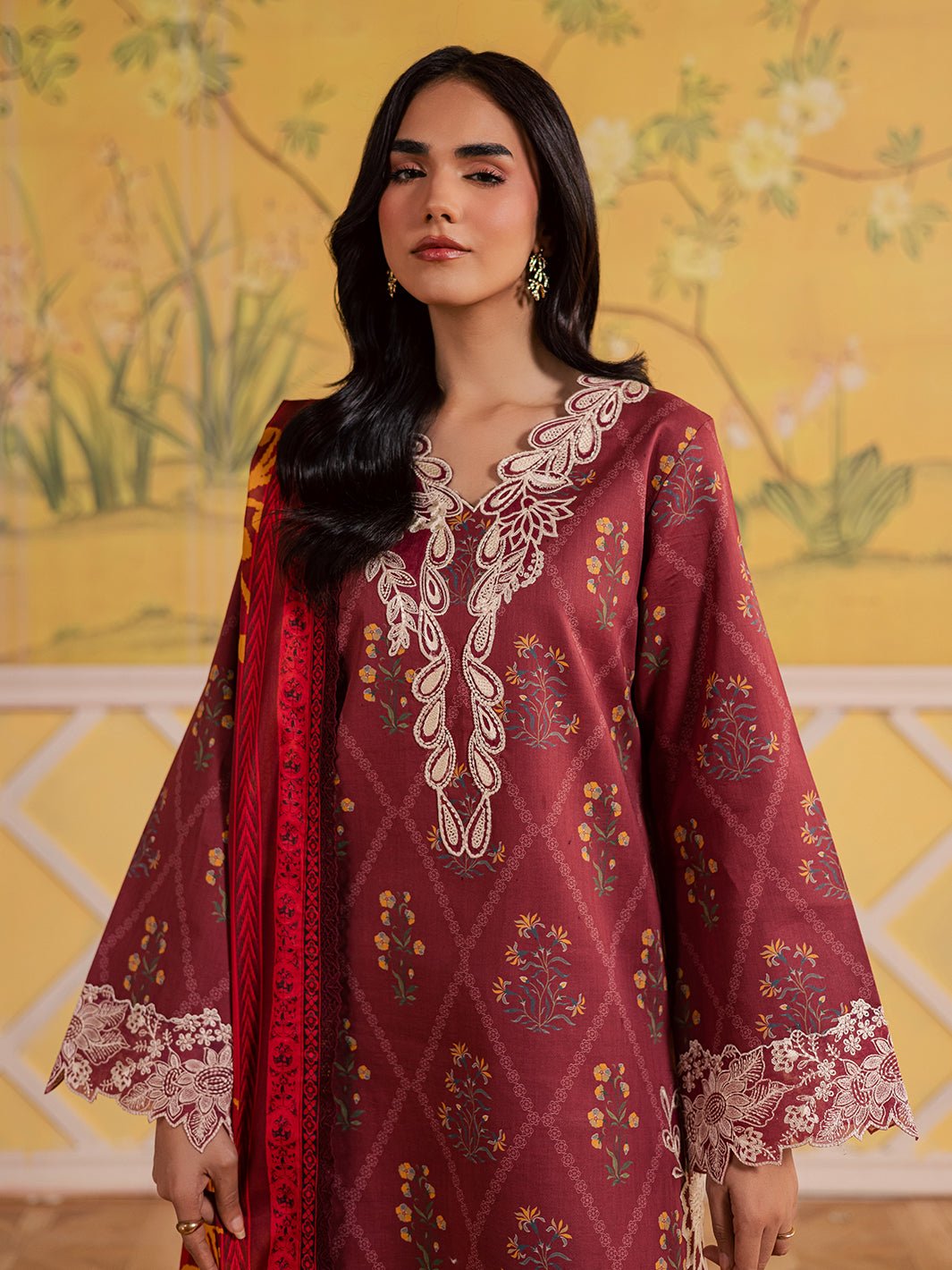 Mahnur | Afsana Lawn 26 | AL-09-Brand:Mahnur-Type:Ladies Clothes-Maroon-Lawn-House of Maryam- Buy in UK, USA