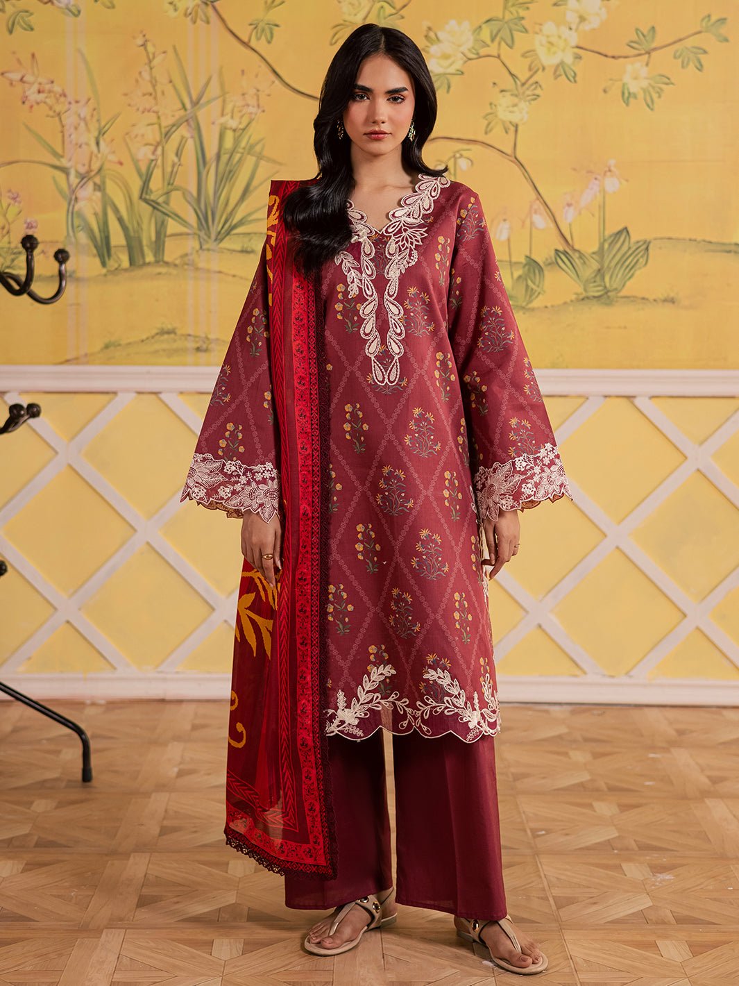 Mahnur | Afsana Lawn 26 | AL-09-Brand:Mahnur-Type:Ladies Clothes-Maroon-Lawn-House of Maryam- Buy in UK, USA