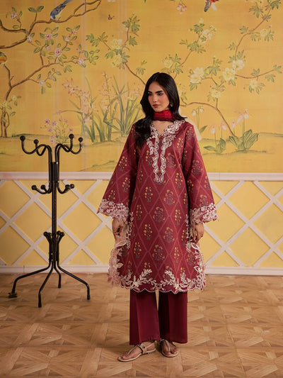 Mahnur | Afsana Lawn 26 | AL-09-Brand:Mahnur-Type:Ladies Clothes-Maroon-Lawn-House of Maryam- Buy in UK, USA