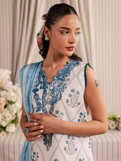 Mahnur | Afsana Lawn 26 | AL-10-Brand:Mahnur-Type:Ladies Clothes-Off White-Lawn-House of Maryam- Buy in UK, USA