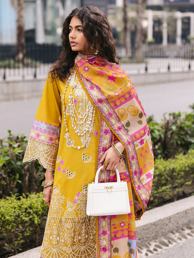 Mahnur | Broadway Luxury Lawn 25 | Buttercup-Brand:Mahnur-Type:Ladies Clothes-Mustard Yellow-Lawn-House of Maryam- Buy in UK, USA