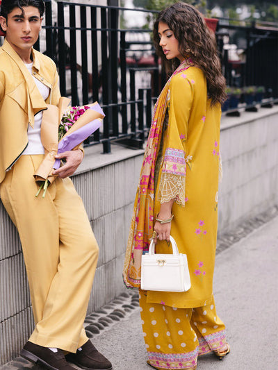 Mahnur | Broadway Luxury Lawn 25 | Buttercup-Brand:Mahnur-Type:Ladies Clothes-Mustard Yellow-Lawn-House of Maryam- Buy in UK, USA