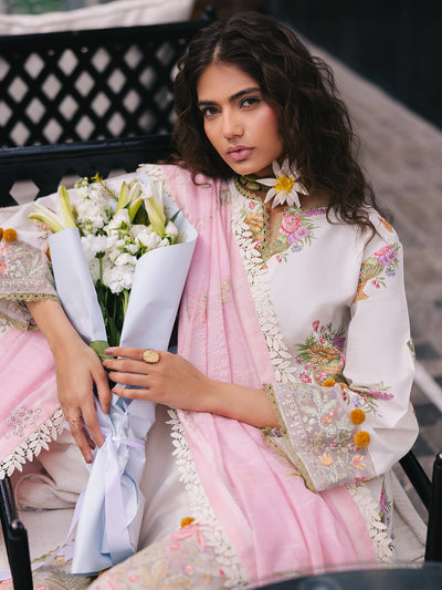 Mahnur | Broadway Luxury Lawn 25 | Cherry Blossom-Brand:Mahnur-Type:Ladies Clothes-White-Lawn-House of Maryam- Buy in UK, USA