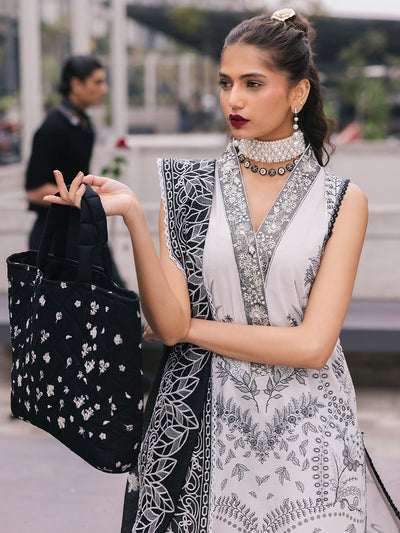 Mahnur | Broadway Luxury Lawn 25 | Daisy-Brand:Mahnur-Type:Ladies Clothes-Off White-Lawn-House of Maryam- Buy in UK, USA