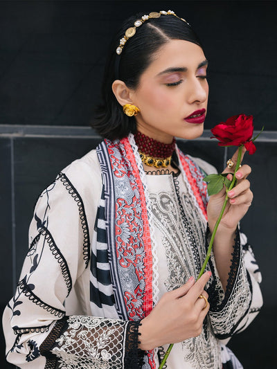 Mahnur | Broadway Luxury Lawn 25 | Freesia-Brand:Mahnur-Type:Ladies Clothes-Off White-Lawn-House of Maryam- Buy in UK, USA