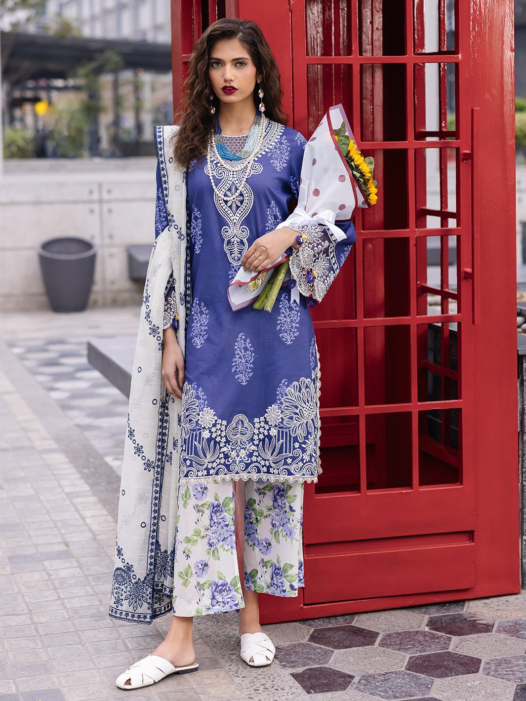 Mahnur | Broadway Luxury Lawn 25 | Tulip-Brand:Mahnur-Type:Ladies Clothes-Blue-Lawn-House of Maryam- Buy in UK, USA
