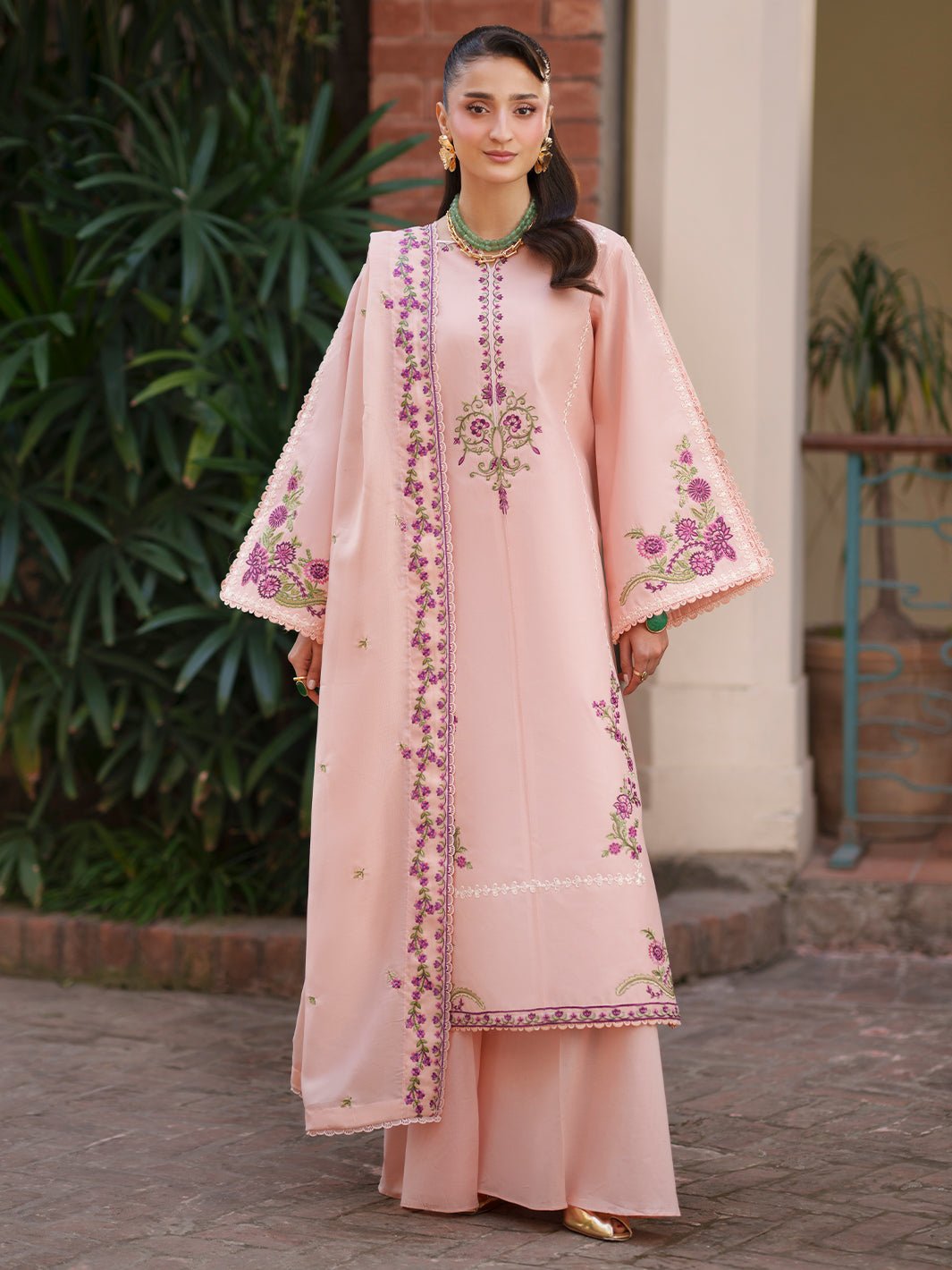 Mahnur | Fiona Lawn 26 | F-01-Brand:Mahnur-Type:Ladies Clothes-Pink-Lawn-House of Maryam- Buy in UK, USA