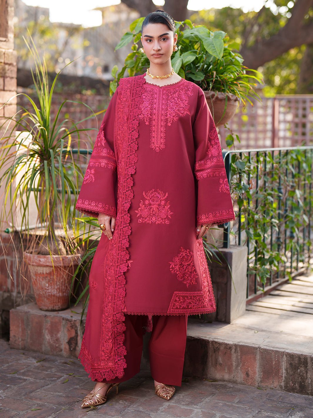 Mahnur | Fiona Lawn 26 | F-07-Brand:Mahnur-Type:Ladies Clothes-Maroon-Lawn-House of Maryam- Buy in UK, USA