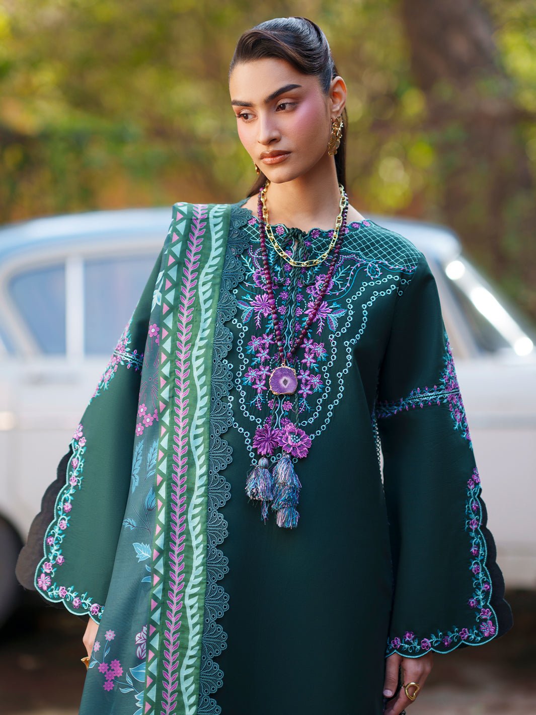 Mahnur | Fiona Lawn 26 | F-08-Brand:Mahnur-Type:Ladies Clothes-Teal Green-Lawn-House of Maryam- Buy in UK, USA