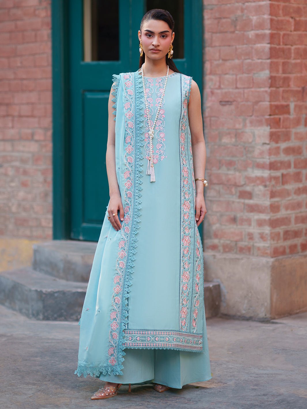 Mahnur | Fiona Lawn 26 | F-12-Brand:Mahnur-Type:Ladies Clothes-Ice Blue-Lawn-House of Maryam- Buy in UK, USA