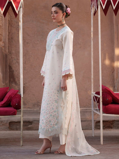 Mahnur | Nilofer Luxury Lawn 26 | NL-02-Brand:Mahnur-Type:Ladies Clothes-Off White-Lawn-House of Maryam- Buy in UK, USA