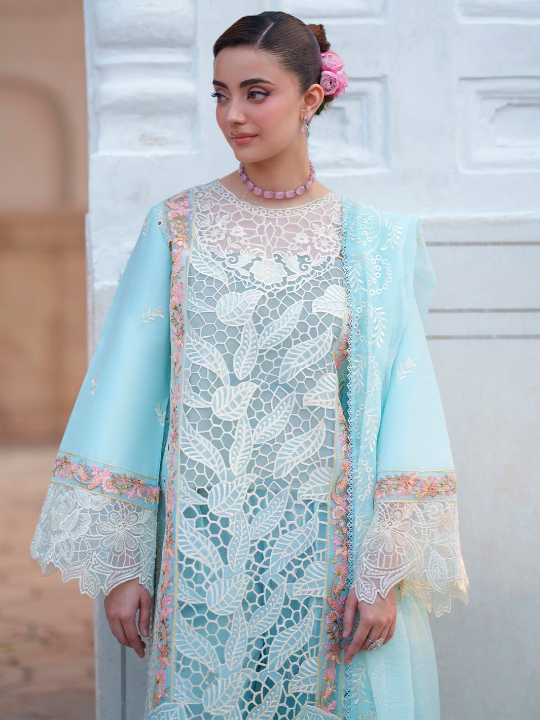Mahnur | Nilofer Luxury Lawn 26 | NL-03-Brand:Mahnur-Type:Ladies Clothes-Light Blue-Lawn-House of Maryam- Buy in UK, USA