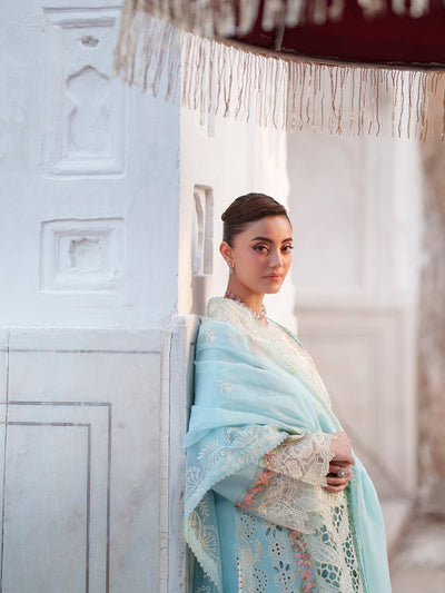 Mahnur | Nilofer Luxury Lawn 26 | NL-03-Brand:Mahnur-Type:Ladies Clothes-Light Blue-Lawn-House of Maryam- Buy in UK, USA