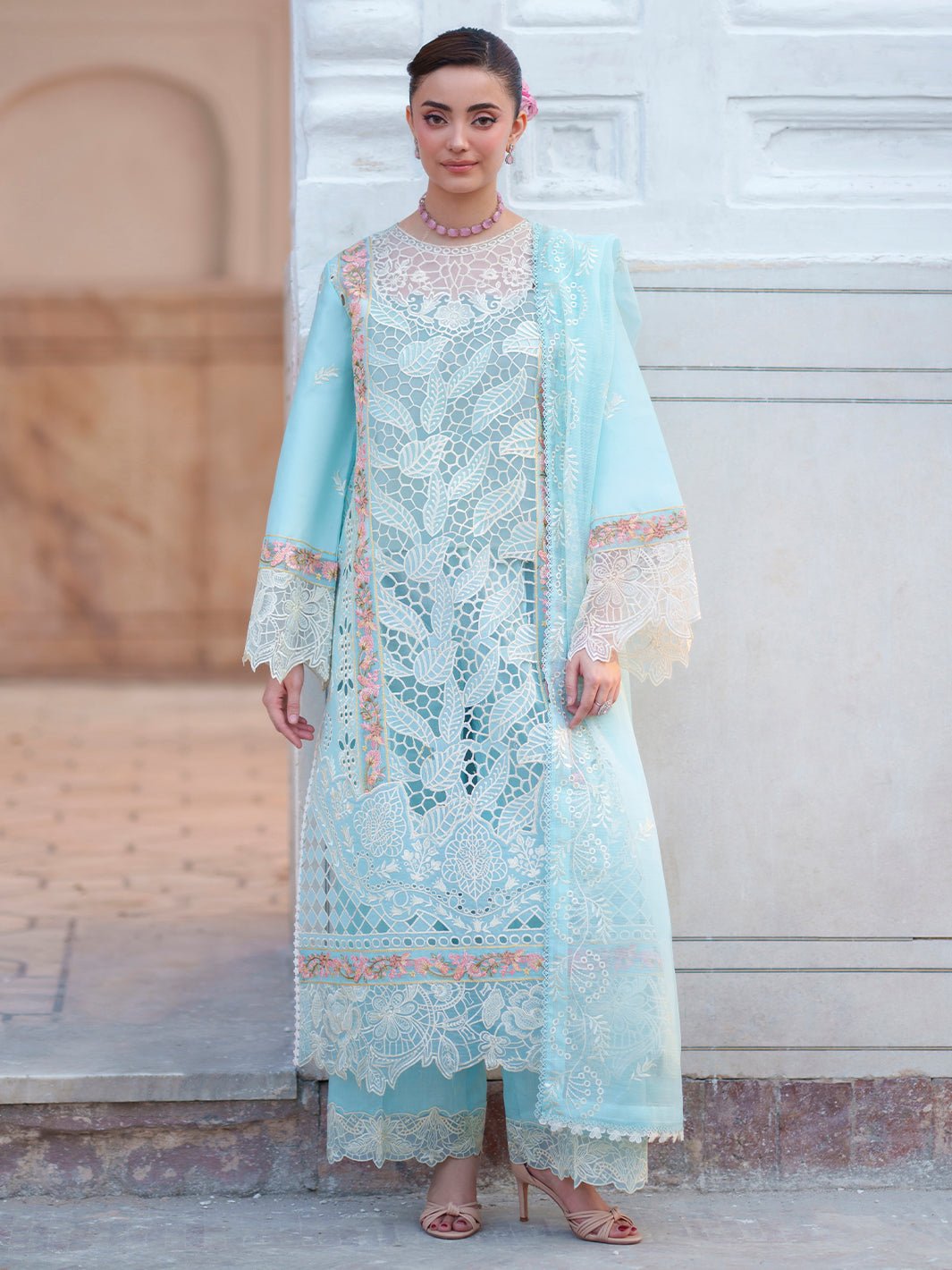 Mahnur | Nilofer Luxury Lawn 26 | NL-03-Brand:Mahnur-Type:Ladies Clothes-Light Blue-Lawn-House of Maryam- Buy in UK, USA