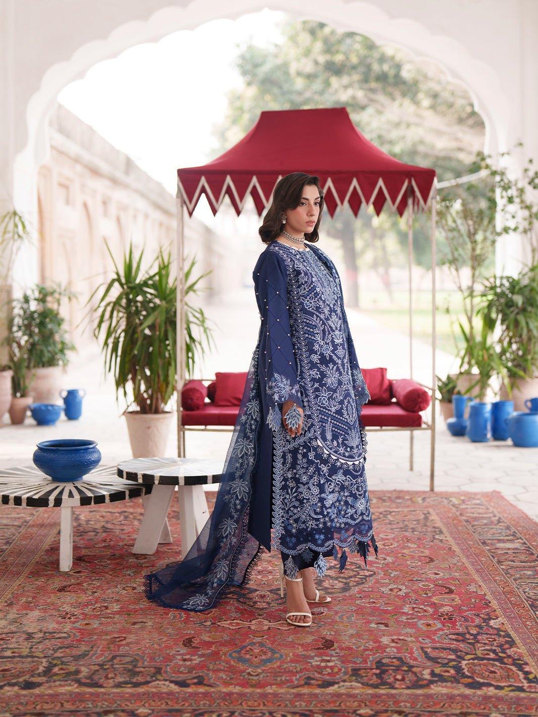 Mahnur | Nilofer Luxury Lawn 26 | NL-04-Brand:Mahnur-Type:Ladies Clothes-Navy Blue-Lawn-House of Maryam- Buy in UK, USA