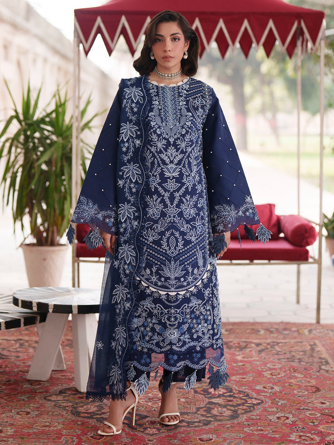 Mahnur | Nilofer Luxury Lawn 26 | NL-04-Brand:Mahnur-Type:Ladies Clothes-Navy Blue-Lawn-House of Maryam- Buy in UK, USA