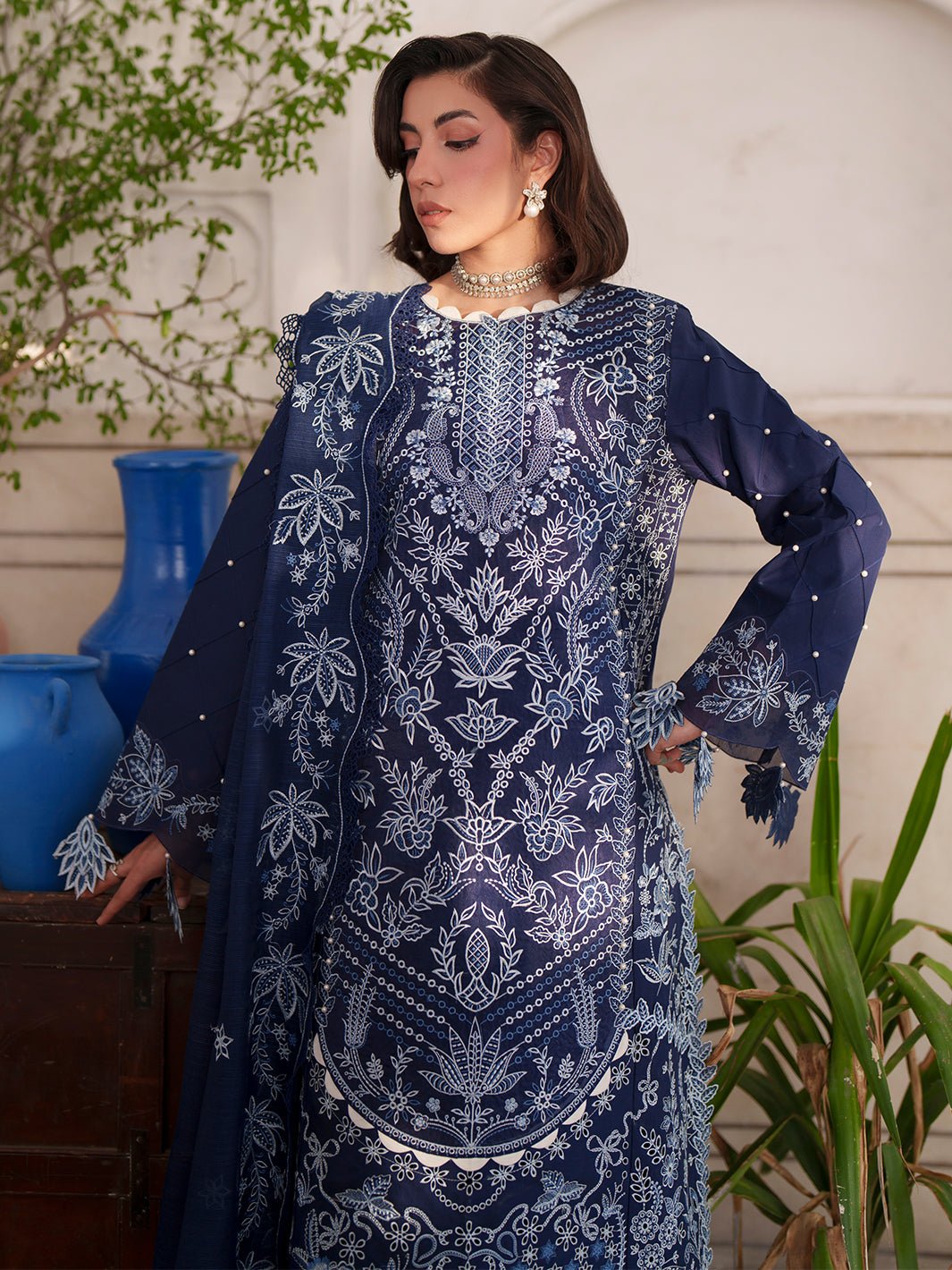 Mahnur | Nilofer Luxury Lawn 26 | NL-04-Brand:Mahnur-Type:Ladies Clothes-Navy Blue-Lawn-House of Maryam- Buy in UK, USA