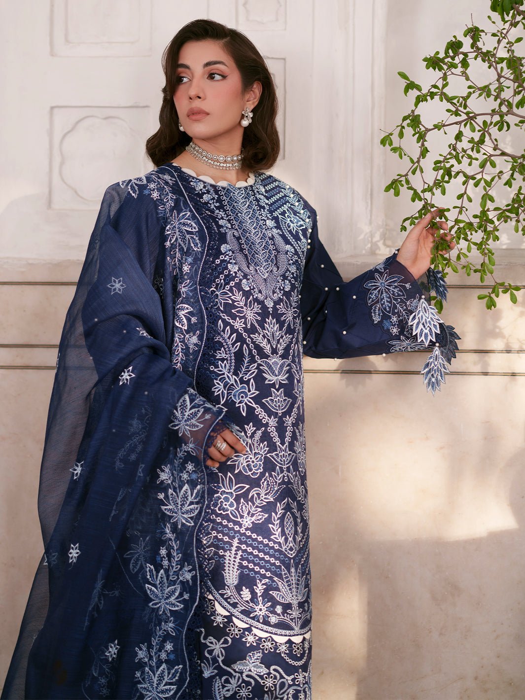 Mahnur | Nilofer Luxury Lawn 26 | NL-04-Brand:Mahnur-Type:Ladies Clothes-Navy Blue-Lawn-House of Maryam- Buy in UK, USA