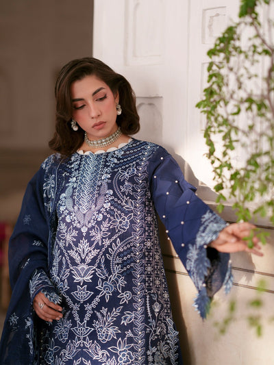 Mahnur | Nilofer Luxury Lawn 26 | NL-04-Brand:Mahnur-Type:Ladies Clothes-Navy Blue-Lawn-House of Maryam- Buy in UK, USA