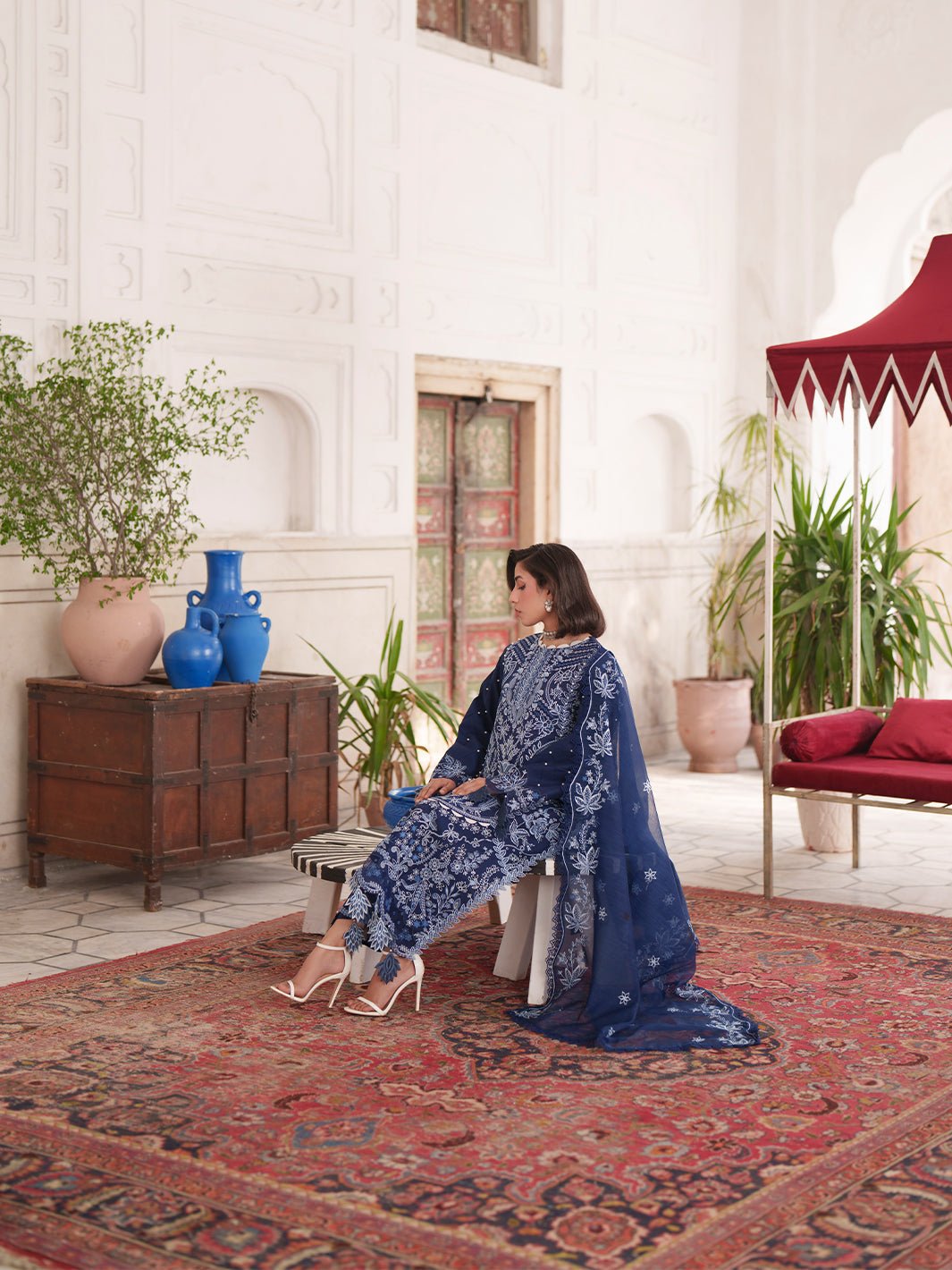 Mahnur | Nilofer Luxury Lawn 26 | NL-04-Brand:Mahnur-Type:Ladies Clothes-Navy Blue-Lawn-House of Maryam- Buy in UK, USA