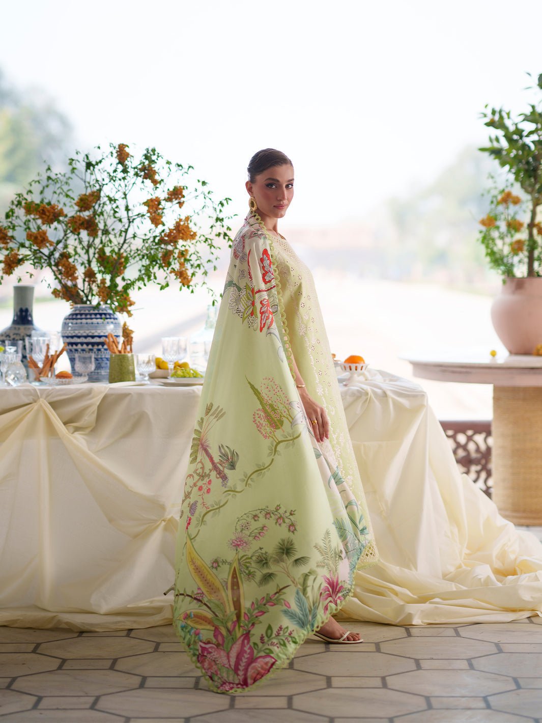Mahnur | Nilofer Luxury Lawn 26 | NL-06-Brand:Mahnur-Type:Ladies Clothes-Light Lime-Lawn-House of Maryam- Buy in UK, USA
