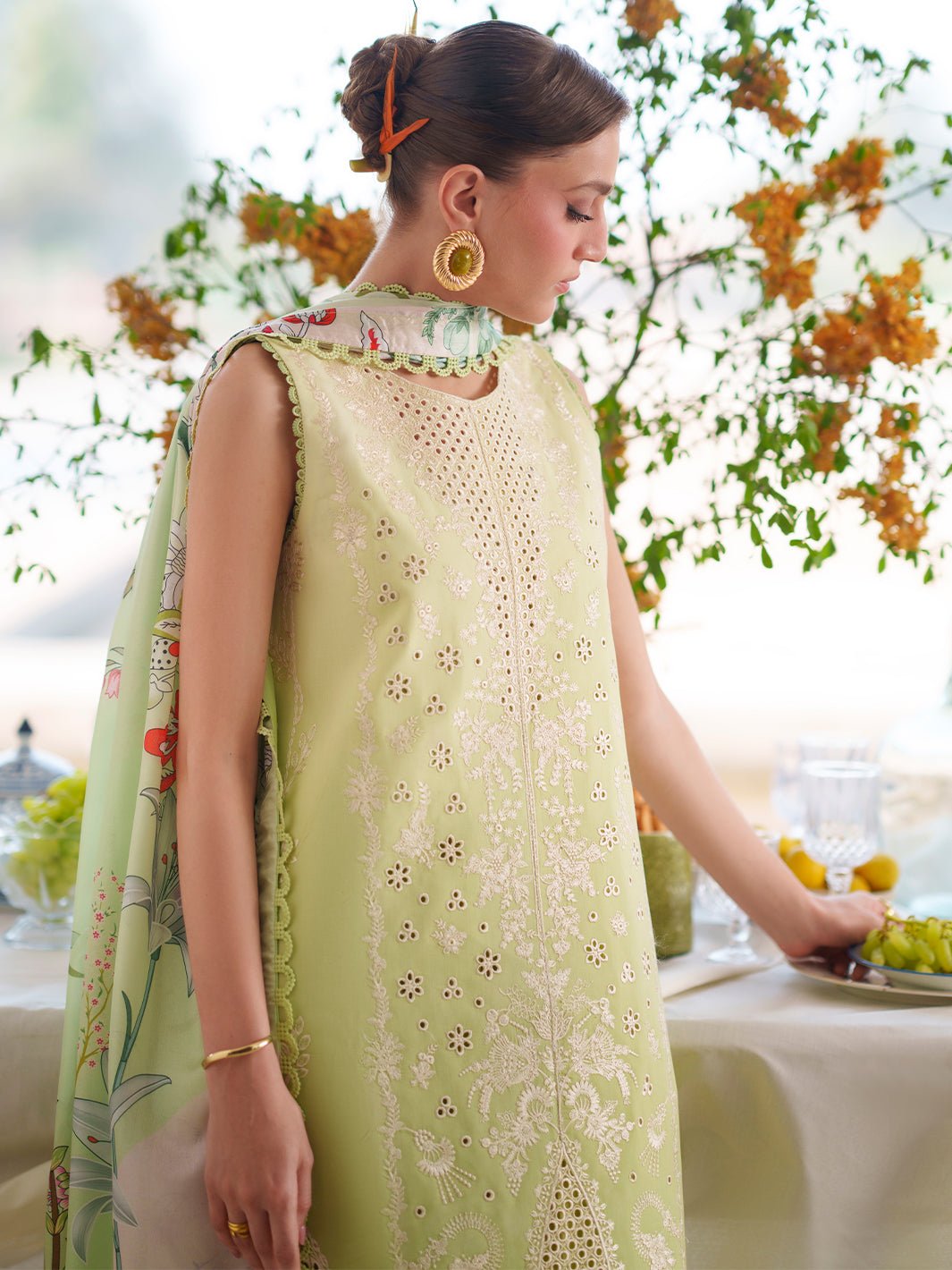 Mahnur | Nilofer Luxury Lawn 26 | NL-06-Brand:Mahnur-Type:Ladies Clothes-Light Lime-Lawn-House of Maryam- Buy in UK, USA