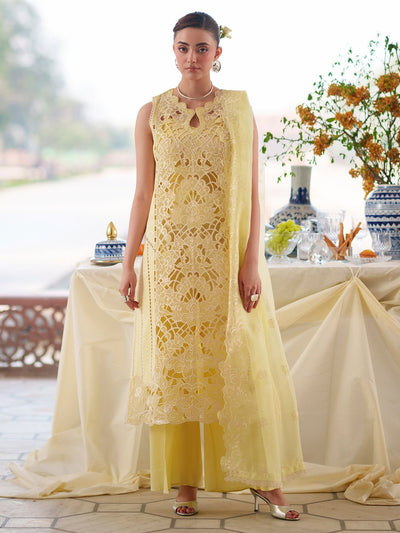 Mahnur | Nilofer Luxury Lawn 26 | NL-07-Brand:Mahnur-Type:Ladies Clothes-Pale Yellow-Lawn-House of Maryam- Buy in UK, USA