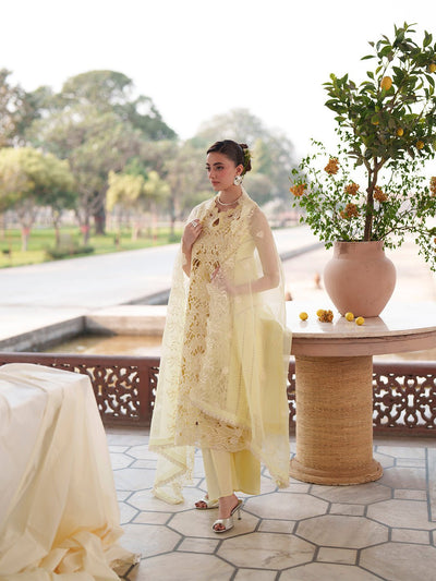 Mahnur | Nilofer Luxury Lawn 26 | NL-07-Brand:Mahnur-Type:Ladies Clothes-Pale Yellow-Lawn-House of Maryam- Buy in UK, USA
